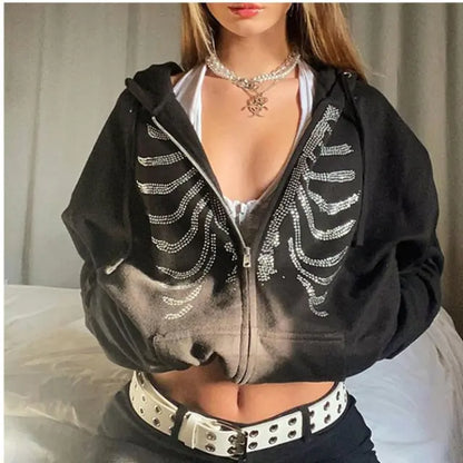 Y2K Rhinestone Ribs Hoodies